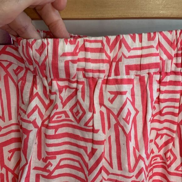 J. Crew Pink White Linen Cotton Blend Geo Print Drawstring Mini Skirt Size 00 - Picture 7 of 11